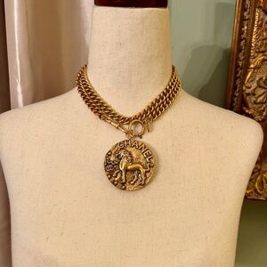 Vintage CHANEL Leo Zodiac Lion Medallion Pendant Necklace from 1993